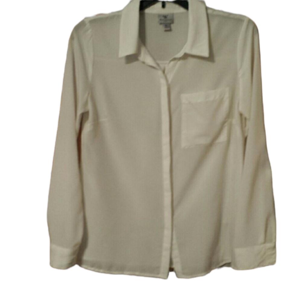 White Worthington Button Down Blouse sz Small Petite